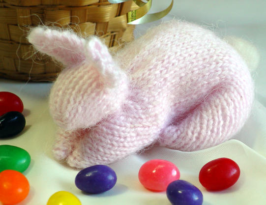 Bunny from a square: Make a bunny from a knitted swatch. It's almost as clever as pulling a rabbit out of a hat!